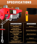 Electric hoist winch with red housing, Amazon brand, wired remote control, 440 lb lifting capacity