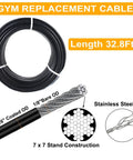 Heavy Duty 32.8 Foot Fitness Pulley Cable Replacement Rock Solid Five Millimeter Black Pvc Coated Wire Rope, stainless steel construction.