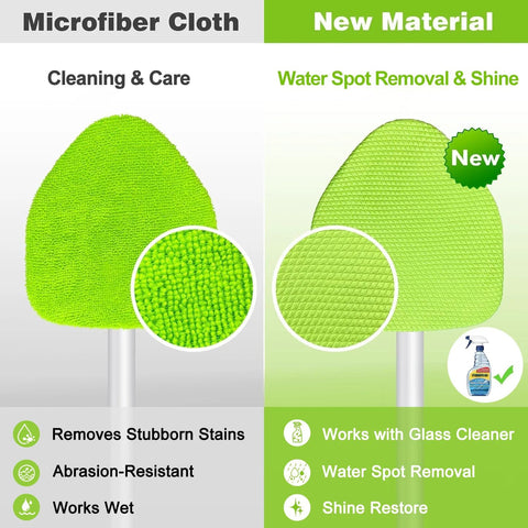 Front view of XINDELL windshield cleaning kit with long handle and four bright green microfiber pads for car windows