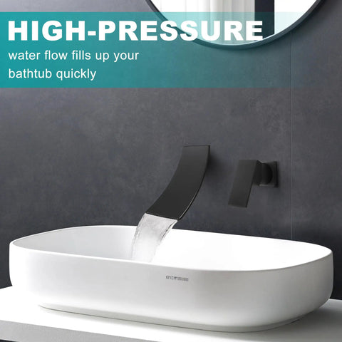 Matte Black Wall Mount Bathroom Faucet With Single Handle Dope Modern Waterfall Tub Faucet Independent Switch Wall Mounted Sink