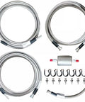 Straight Shot Stainless Steel Braided Fuel Line Quick Fix Kit For 1999 To 2003 Chevy Silverado GMC Sierra, includes lines and filter.