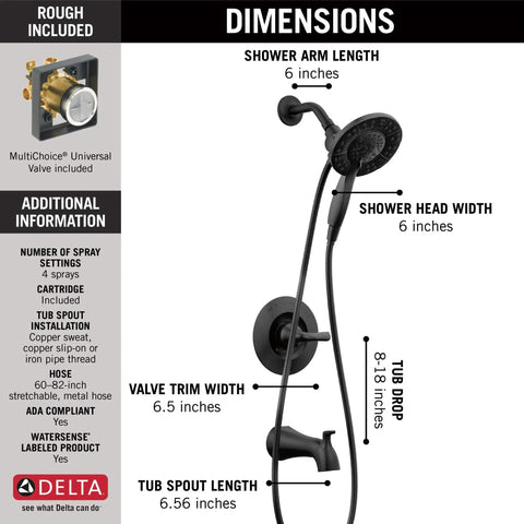 Slick Matte Black Bathtub Shower Faucet Set With 2-In-1 Dual Shower Head And Handheld Spray Combo, Includes MultiChoice Universal Valve To Kick Up Your Bathroom Game