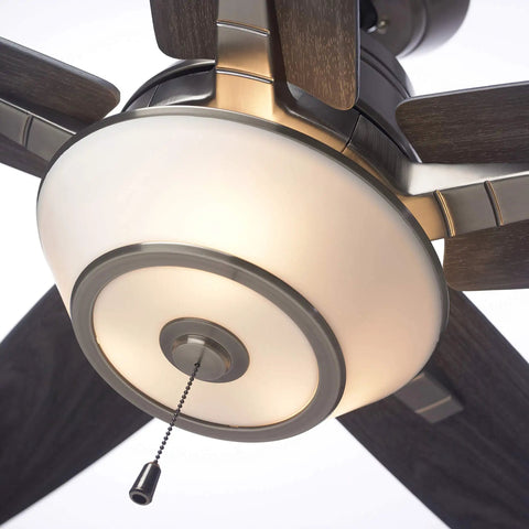56 Inch Euclid Brushed Steel Ceiling Fan With LED Light Kit, showcasing modern geometric design and four-speed control.