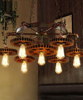 7-Head Farmhouse Chandelier Rustic Industrial Pendant Light for Restaurants, Bars, and Coffee Shops - gear design glowing lights