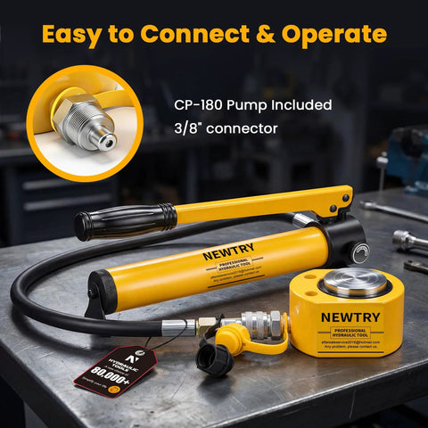 20 Ton Low Profile Hydraulic Porta Power Kit With CP180 Pump And Mini Cylinder on workbench