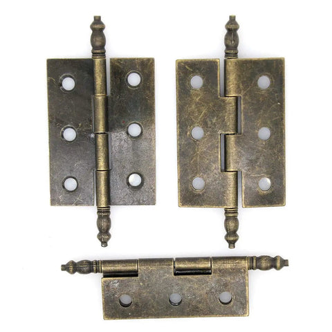 Old School Vintage Brass Flap Hinges Set For Wooden Boxes And Cabinets With Longer Axis, Durable Iron Hardware, Retro Style