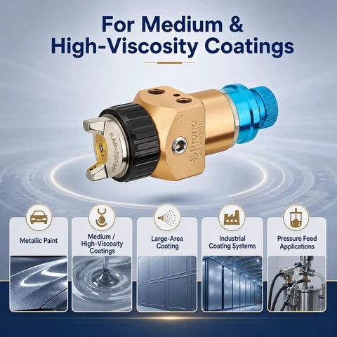Heavy Duty Automatic Spray Gun With 1.2Mm Nozzle And Pressure Feed System Featuring Low Pressure Mp Atomization For Robotic Arm Integration, ideal for high-viscosity coatings.