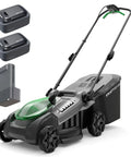 16 Inch Cordless Lawn Mower With Brushless 40V Power Dual 5Ah Batteries And Charger 2 In 1 Mulching And Bagging Easy 6 Position Height Adjustment Perfect For Small To Medium Yards Gas Like Power With No Fumes. cordless mower, batteries, and charger shown