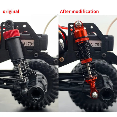 Comparison of original and upgraded Four Pack Aluminum Threaded Shock Absorbers 53mm Oil Dampers for Redcat Ascent-18 RC Crawler