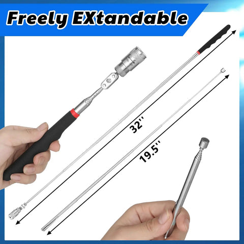 Three Piece Magnetic Pickup Tool Set With 360 Degree Swivel And Telescoping Reach Up To 32 Inches shown in hand