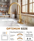 Kitchen Faucets with Pull Down Sprayer,WOWOW Gold High Arc Single Handle Classic Stainless Steel Sink Faucet 1 or 3 Hole dimensions on counter