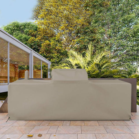 Custom Fit Outdoor Kitchen Island Cover For Left Right And Straight Configurations, 12 Oz Waterproof UV Beige, patio view