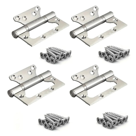 Door hinges set of four, stainless steel heavy-duty with mounting screws.