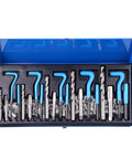 All-In-One 131-Piece SAE Thread Repair Kit With HSS Drill Helicoil Inserts For 1/4, 5/16, 3/8, 7/16 And 1/2 Inch Threads displayed