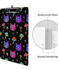 Trippy Eyes Print Plastic Clipboard With Low Profile Clip Acrylic Workhorse Desk Clip For A4 And Letter Size Papers Sturdy Writing Surface Smooth Glide Go To Desk Clip For Studying And Office Use, black acrylic clipboard with cat and mushroom print