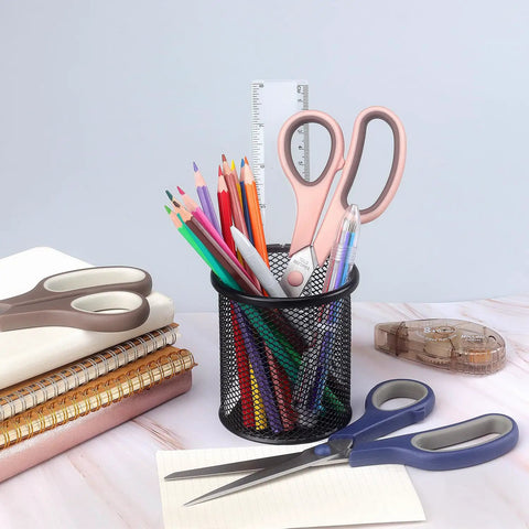 8.5 Inch Pastel Scissors Three Pack Heavy Duty Stainless Steel With Soft Grip Ergonomic Handles Left Or Right Hand Friendly Ultra Sharp Cutters For Crafting School Projects And Office Use on desk