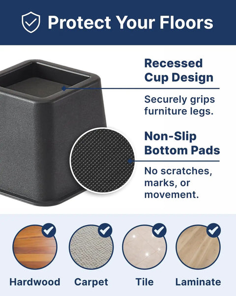 Durable Bed Risers For Dorm Rooms With 3 And 5 Inch Heights, Stackable To 8 Inches, Heavy Duty Under Bed Storage, 8 Pack Black non-slip design