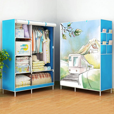 Roomy Portable Canvas Wardrobe Closet With Heavy Duty Hanging Rod And Smart Side Pockets Quick Setup Clothes Storage Rack For Tight Apartments And College Dorms In Blue