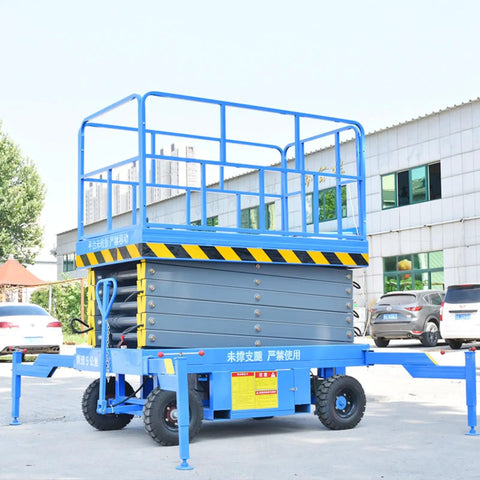 Heavy Duty Electric Scissor Lift Platform Featuring Smooth Hydraulic Action For Mobile Warehouse Cargo Hoisting And Adjustable Height side view with safety railing