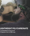 Person wearing OTG Safety Glasses Over Glasses With Dual Anti Fog Coating And UV Protection, Scratch Resistant Z87.1 Certified PPE Eyewear.