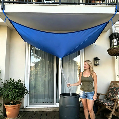 No Tools Needed Rainwater Harvesting System With Hose For Easy Install And One Person Setup on balcony