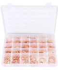 568 Piece Copper Washers Set With 30 Sizes M5 To M28 For Oil Drain Plugs And Gasket Seals, organized in a plastic case