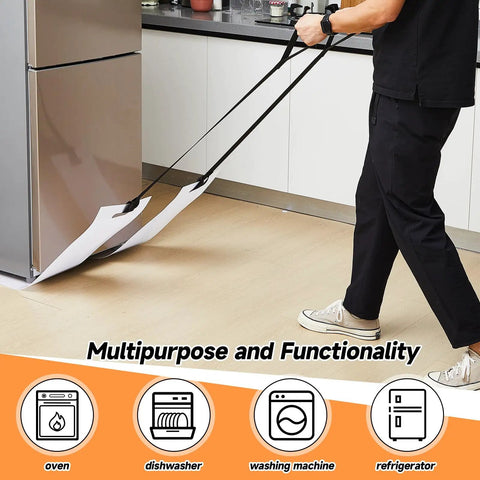 Person using 2 Pack Appliance Sliders With Straps For Easy Move Of Heavy Duty Fridges, Washers, Dryers on tile floor