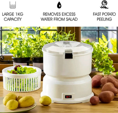 Fast Electric Potato Peeler And Vegetable Dehydrator With Sharp Blades For No Sweat Kitchen Prep and Effortless Fruit Slicing in a bright kitchen.