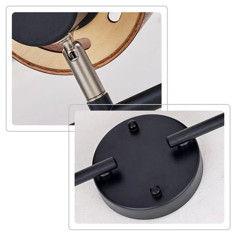 Close-up of 4 Light Track Lighting Kit 36 Inch Black Ceiling Mount With Natural Wood Finish Directional Spots details.