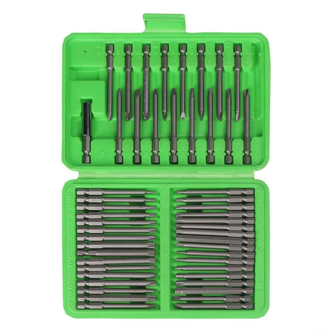 Check Out This Epic 50 Piece Extra Long Reach Screwdriver Bit Set That Nails Deep Recess Jobs In HVAC Auto And Electrical Repair While Handling High Torque Without Bending For Serious Impact Driver Pros, in green case