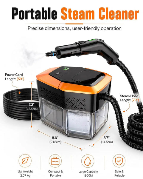 Powerful Handheld Steam Cleaner 2500W High Temp Wipes Away Grease And Grime Fast With 12 Accessories, portable design for easy cleaning.
