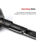 Close-up of extra deep 1/2 Inch Drive Flip Socket 19 x 21 mm Deep Thin Wall Impact Socket For Wheel Service With Reversible Flip Design