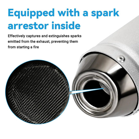 Close-up of One Point One Inch Motorcycle Slip On Muffler Universal 28mm Exhaust Silencer showing spark arrestor inside