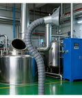 Heavy Duty Flex Extractor Hose That Pulls Smoke And Dust Straight Outta Your Shop Perfect For Welding Laser Cutting Or Busy Garages, flexible gray hose in industrial setting.