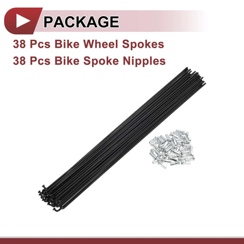 38 Pack 14G Bicycle Spokes 269mm Black Carbon Steel Set For Wheel Build And Repair, Beefy 2mm Diameter With Zinc Nipples