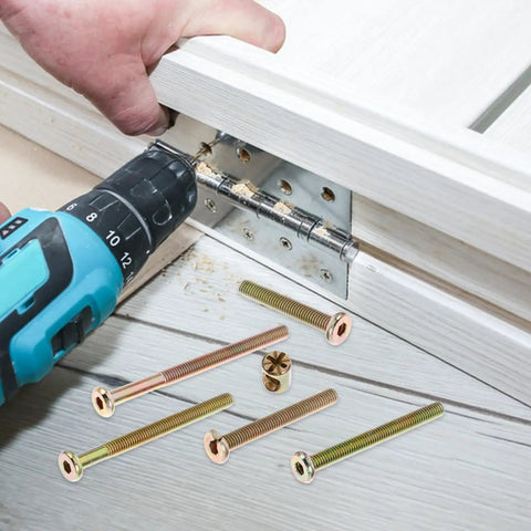 51 Piece Furniture Connector Bolt Kit With Copper Alloy Screws And Nuts Built Tough And Impact Resistant Fasteners For Beds Headboards Cabinets