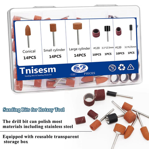 64 Piece Sanding Bits And Drum Set For Dremel Rotary Tool With Storage Box, Aluminum Oxide Visible in Package