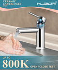 Person washing hands under Brass Bathroom Faucet With Detachable Spout, 3.79-Inch High Spout, chrome finish, on a modern sink