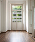 Self Adhesive Privacy Glass Window Film Snow Pattern 17 by 78 Inch Roll applied on glass door for privacy and style