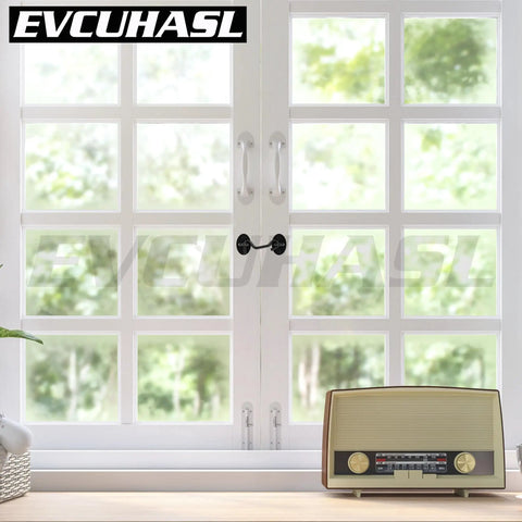 Rock Solid 3 Inch Matte Black Hook And Eye Latch for Swing Barn Doors on white window with vintage radio.