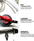 Venturi Fertilizer Injector Kit Three Quarter Inch Water Inlet Outlet NPT garden irrigation mixer with PVC pipe, adjustable gears, and threaded joint.