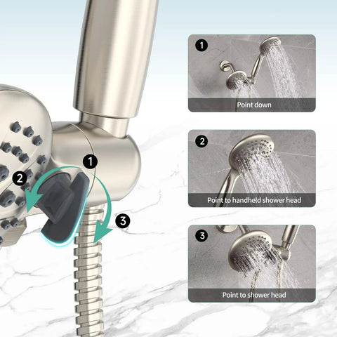 Rain And Handheld Shower System With Five Spray Dual 2 In 1 High Pressure Shower Faucet 3 Way Diverter Brushed Nickel Finish Valve Included