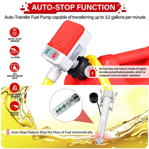 Battery Powered Gas Transfer Pump With Auto Stop, 3.2 GPM Flow, 51 Inch Hose, Portable Oil And Fuel Transfer Kit close-up
