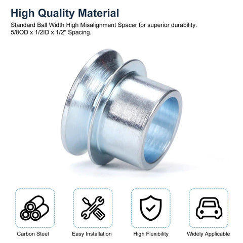 High Misalignment Spacer Heim Joint Five Eighths To One Half Inch Bore Adapter For Rod Ends 4 Pack, silver zinc plated spacer