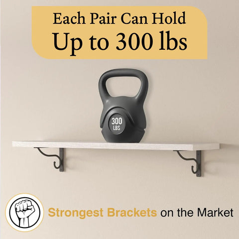 Beefy Heavy Duty 10 Inch Closet Rod Bracket 4 Pack Wall Mounted Shelf Hooks holding 300 lbs, black steel supports.