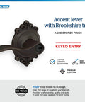 Accent Lever With Brookshire Trim Keyed Entry Lock In Aged Bronze, ornate design, displayed on light background.