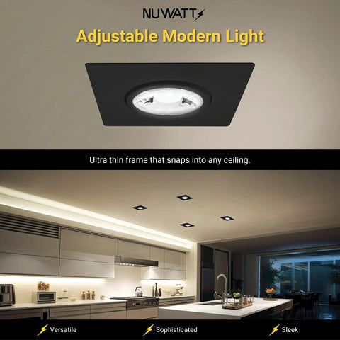 3 Inch LED Gimbal Recessed Lights Black Square Finish With 5CCT 2700K To 5000K 8W 600 Lumens IC Rated Wet Rated Dimmable Canless