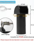 Heavy-Duty 4-Inch Dryer Vent Cover With Screen And Damper, 14 Gauge Steel Outdoor Vent Cap Black dimensions and measurements