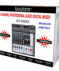 Box of 6 Channel Bluetooth Audio Mixer DJ Sound Controller With USB MP3 Player 4 XLR Microphone Inputs 7 Band EQ