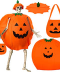 12 Ft Skeleton Costume Accessories Set With Pumpkin Hat Pumpkin Shaped Clothes And Handheld Fabric Basket for Halloween